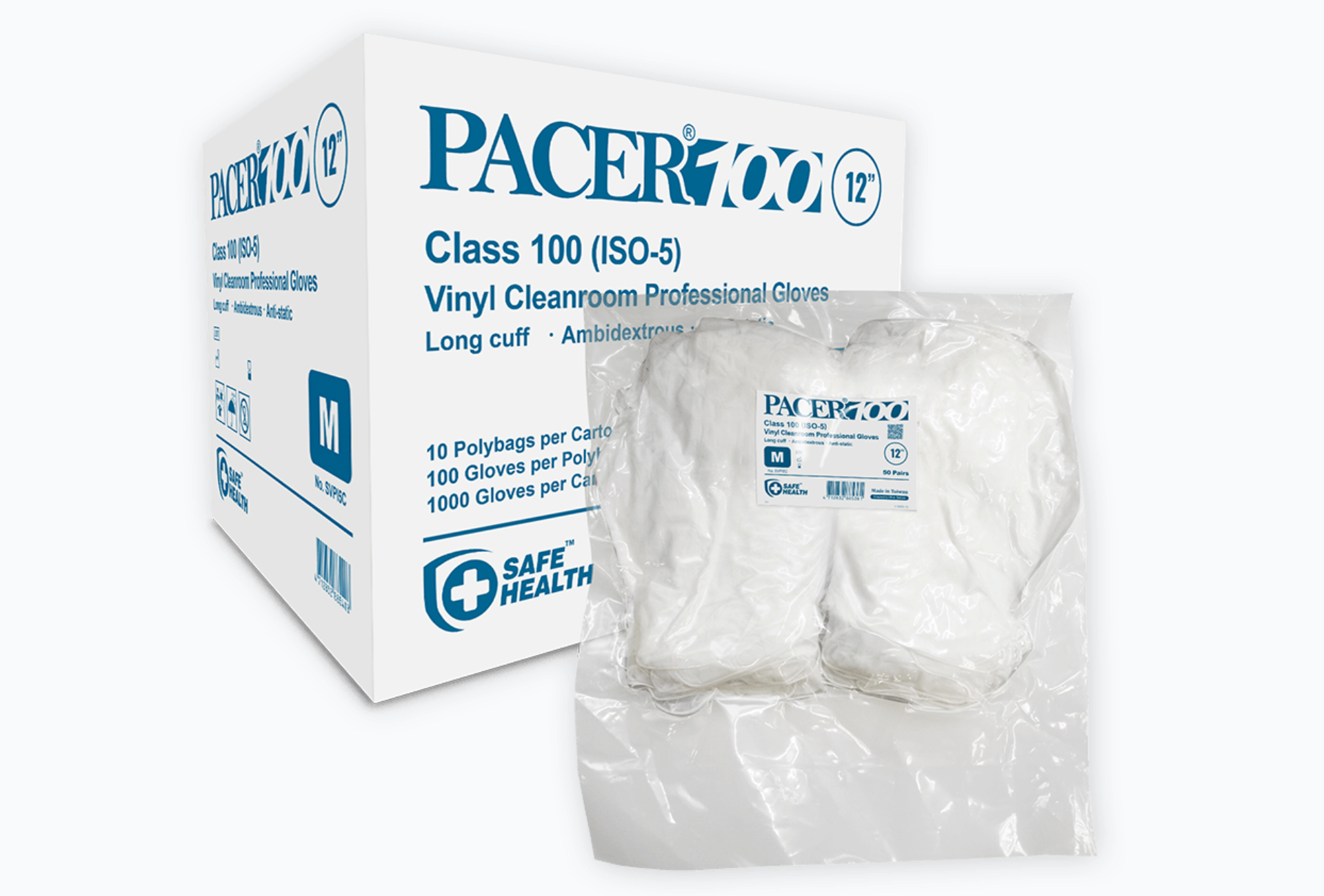 PACER 100 Supreme Vinyl Cleanroom Professional Gloves - Long Cuff
